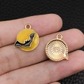 DIY enamel bat pendant in yellow and black finish with golden metal backside - Round Bat (15285)