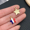Pentagram star pendant charm with French flag enamel and textured gold finish - Large KC Gold Blue Red White Enamel Alloy USA Flag Star