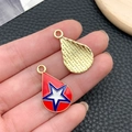 Waterdrop-shaped USA flag star charm in red enamel with gold-tone metal base - KC Gold Blue White Red Enamel Alloy USA Flag Teardrop Star