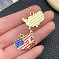 USA map shaped enamel pendant with American flag pattern and gold plated texture - KC Gold Blue White Red Enamel Alloy USA Flag Map
