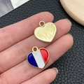Heart-shaped French flag pendant in gold alloy with enamel finish and sunburst back - Large KC Gold Blue Red White Enamel Alloy USA Flag Heart