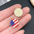 Round USA flag enamel charm for jewelry DIY with red white blue colors and gold edge - KC Gold Blue White Red Enamel Alloy USA Flag Pentagram