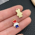 Cartoon bear pendant with American flag pattern and red white blue oil drip finish - KC Gold Blue White Red Enamel Alloy USA Flag Bear