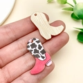 Pink and cow print enamel western boot pendant for DIY jewelry making and crafts - Gold Rose Red Print Cowboy Boot (23768)