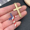 Golden metal cross charm and American flag enamel star pendant for DIY jewelry - KC Gold Blue White Red Enamel Alloy USA Flag Cross