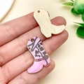 Pink polka dot and gold textured western boot charms for DIY jewelry making - Gold Purple Print Cowboy Boot (23772)