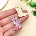 Pink and white western cowboy boot charm with heart detail and golden back - Gold Purple Pink Heart Print Boot (23773)