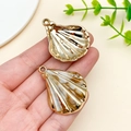 Acrylic laser plated shell pendants in gold finish and brown marble texture style - Laser Plated Gold Beige Ocean Conch (23618)