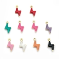 Colorful drip oil lightning bolt charms with gold edges for DIY jewelry making - Assorted Colors / Gold Lightning (T2740)