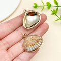 Acrylic laser-plated seashell pendant charm in brown and white gradient for DIY jewelry - Laser Plated Gold Beige Ocean Conch (23616)