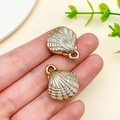 Laser plated shell charm pendants with gold edges and hanging loops for DIY jewelry - Laser Plated Gold Beige Ocean Shell (23611)