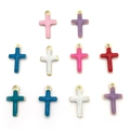 Set of 10 colorful enamel cross pendants in gold-plated stainless steel for DIY jewelry - Assorted Colors / Gold Cross (T2742)