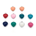 Set of ten colorful heart-shaped enamel charms with polished silver-toned metal loops - Assorted Colors / Steel Color Heart (T2743)