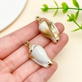 Acrylic seashell pendants with gold plated edges for DIY keychains and jewelry making - Laser Plated Gold Beige Ocean Conch (23615)