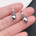 Colgantes de bellota de plata con textura y ojal para creación de joyas DIY - Piña Plata Antigua (7899)