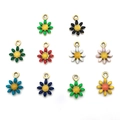 Set of 10 colorful enamel daisy flower charms with 18K gold plated loops for DIY jewelry - Assorted Colors / Gold Daisy (T2746)