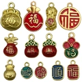 Traditional Chinese charms set with fortune symbols and colorful enamel finish - Mixed Enamel Chinese Fortune Bag Series (SN1183)