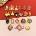 Detail of Chinese DIY charms with ingot and money bag shapes in colorful enamel finish - Ingot Wealth And Fortune Set (SN1186) / Set of 20 Different Designs