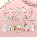 Set of 15 cute white enamel rabbit charms with carrots for DIY jewelry and keychain crafts - Enamel Rabbit Easter Mixed Styles Set (SN1375)