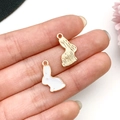 Cute white enamel rabbit charm and golden textured back pendant for DIY jewelry - Enamel Rabbit Pendant (9945) / 1 Piece (10x17mm) / White