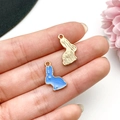 Cute bunny enamel charms in sky blue and gold finish for DIY jewelry and keychains - Enamel Rabbit Pendant (9946) / 1 Piece (10x17mm) / Lake Blue