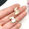 Cute bunny enamel pendant with white faux pearl and golden metal back for DIY jewelry - Beaded Rabbit Pendant (11940) / 1 Piece (16x16.7mm) / White