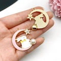 Cartoon moon rabbit charms in pink and white enamel with pearls for DIY jewelry - Moon White Rabbit Pendant (15540) / 1 Piece/Pack (30x33mm) / Pink