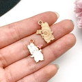 Cartoon white rabbit and golden fan enamel charm pendants for DIY jewelry making - Flower Rabbit Pendant (23079) / 1 Piece (20x14mm) / White