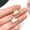 Cute bunny enamel pendant in white and gold showing both front and back sides - Running Rabbit Pendant (23081) / 1 Piece (16x11mm) / White