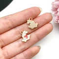 Cute bunny charm with white oil finish and golden honeycomb texture on back - Heart Rabbit Pendant (23082) / 1 Piece (13x12mm) / White