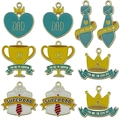 Father's Day enamel charms featuring ties and crowns with golden alloy plating - Mixed Five Styles Set (SN1366)