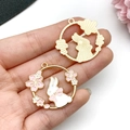 Cute bunny rabbit and pink cherry blossom charms in gold and white enamel - Bow Flower Rabbit Hollow Wreath (23181) / 1 Piece (31x30mm) / White