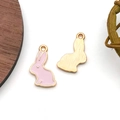 Cute pink enamel bunny charms with golden finish and brushed metal texture back - Enamel Rabbit Pendant (11892) / 1 Piece/Pack (9x17mm) / Pink