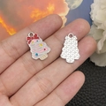 Detail showing the pink enamel Christmas tree charm with silver textured metal back - Pink Christmas Tree (19674) 22x15mm
