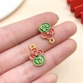 Chinese fortune gourd pendants with red enamel and gold plating for jewelry making - Green Enamel Matte Gold Chinese Style Fu Bag (18460)
