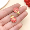 DIY Chinese Fu character charm with red enamel and gold plating for jewelry making - Red Enamel Matte Gold Chinese Style Fu Bag (18474)