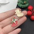 Weihnachtssocken-Emaille-Anhänger mit Stechpalmenblatt und Goldrand für DIY-Schmuck - Rote Socke (14178)