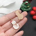 Weihnachts-Schneemann Emaille-Anhänger mit roter Mütze und Goldmetall-Rückseite für DIY - Weißer Schneemann (14287)