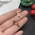 DIY Weihnachts-Zuckerstangen-Anhänger mit roter Emaille-Schleife und goldener Textur - Rote Grüne Zuckerstange (14177)