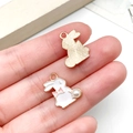 Cute white enamel rabbit charm with pink bow and pearl accent for DIY jewelry - White Enamel Dotted Rabbit (11940)