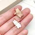 Cute white enamel bunny rabbit alloy pendant with flower detail for DIY jewelry making - White Enamel Flower Rabbit (23079)