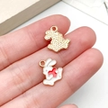 Pendentif lapin en émail blanc avec cœur rouge pour bijoux DIY et bracelets - Lapin Cœur en Émail Blanc (23082)
