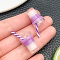 Miniature purple resin milk tea charm with straw and hanging hole for DIY crafts - Purple (24292)