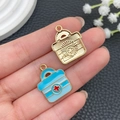 Alloy first aid kit pendant with blue and white enamel and red cross for DIY jewelry - Blue Medicine Box (23059)