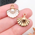 Détails de breloques en forme de coquillage avec émail blanc et perles pour bijoux DIY - Blanc Émail Coquillage Marin (15775)