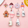 DIY resin dessert and milk bottle charms set for keychains and jewelry making - Resin Milk Bottle Beverage Food Cake Dessert 10Pcs
