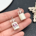 Miniature resin milk bottle charms with silver hanging loops for DIY crafts and keychains - Transparent White Milk Bottle (24095)