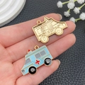 Golden and blue ambulance alloy charms for DIY keychains with red cross detail - Blue Ambulance (23067)