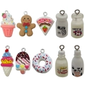 DIY resin dessert charms including gingerbread man and milk bottles for bag pendants - Mixed Milk Food Cake Series (SN1539)
