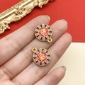 Traditional Chinese style lucky charm pendant in red and blue enamel with gold accents - Enamel Daily Wealth Round Charm (18472)
